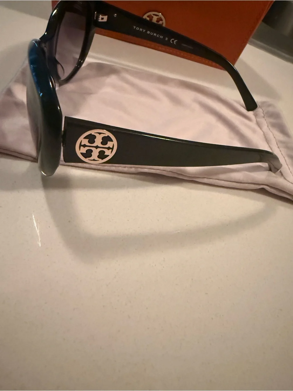 Tory Burch Black Sunglasses with Purple Gradient Lenses and Orange Case